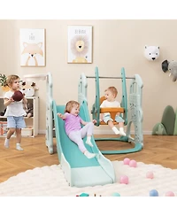 Gymax Toddler Slide and Swing Set 4-in-1 Indoor Playground w/ Extra-long Slide