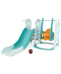 Gymax Toddler Slide and Swing Set 4-in-1 Indoor Playground w/ Extra-long Slide