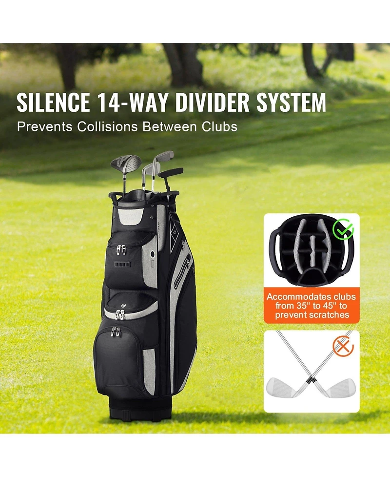 Mecale Golf Cart Bag with 14-Way Divider Top, 36" Premium Cart Bag with 13 Pockets, Handles, Dust Cover & Detachable Straps