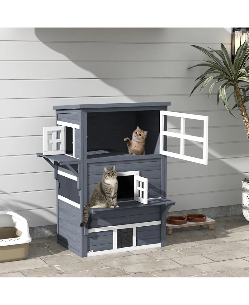 Aostirmotor 3-Story Outdoor Feral Cat House with Raised Floor, Asphalt Roof, Escape Doors and Jumping Platforms