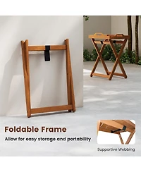 Sugift Outdoor Wood Tray Table Portable Side End Table with Folding Frame