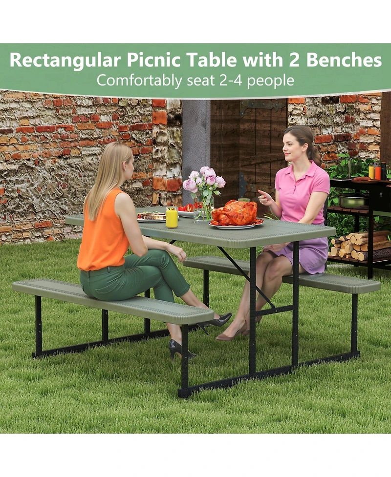 Sugift Picnic Table Bench Set for 2-4 People Outdoor Rectangular Camping Dining Table.
