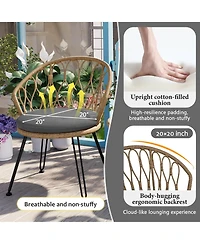 Rainsken 3 Pieces Rattan Bistro Set, Wicker Patio Chairs Set of 2 with Glass Round Table, Wicker Balcony Furniture for Porch, Backyard, Garden