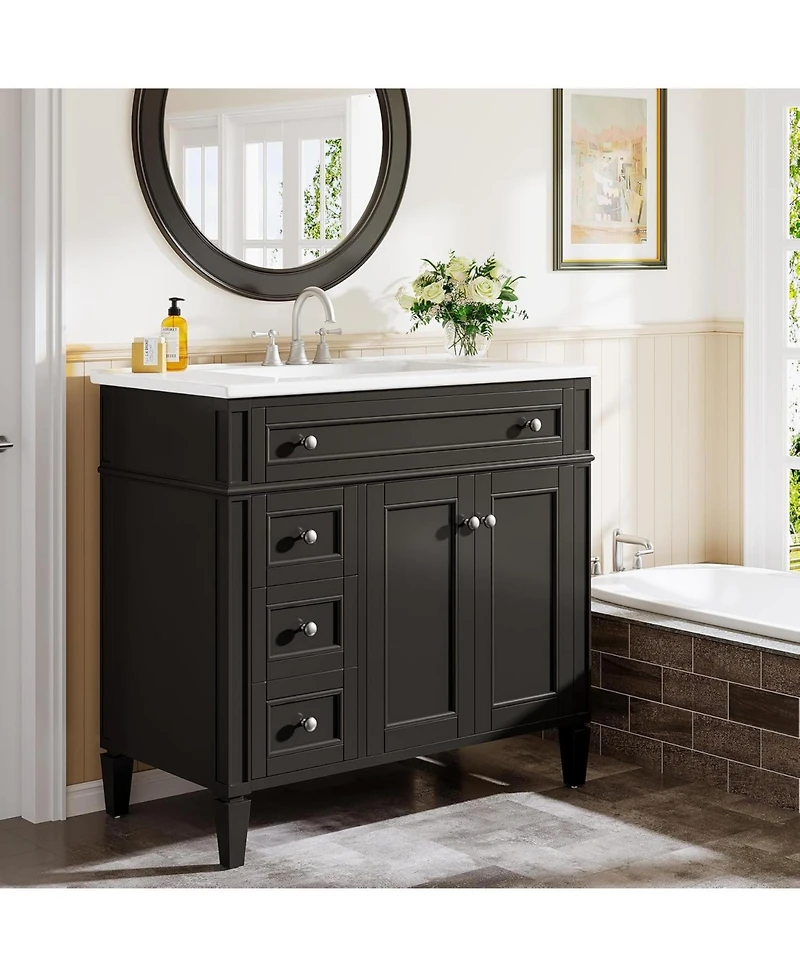 Tribesigns Bathroom Vanity with Sink, Modern Bathroom Sink Cabinet with 4 Drawers and 2 Doors, Bath Storage Vanity Sink with Paint Surface