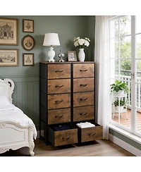 gaomon Home 10 Drawer Fabric Dresser, Steel Frame Storage Organizer with Wood Top.