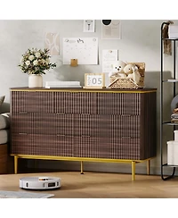 gaomon Bedroom 7-Drawer Dresser, 54in Wide Fluted Wood Chest with Curved Front, Gold Handles, Tv Stand Storage Cabinet.