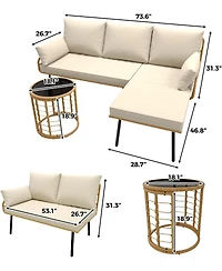 gaomon 3-Piece Patio Furniture Set, All Weather Rattan Sofa with Tempered Glass Coffee Table and Thick Cushions, Sectional L-Shaped Patio Furniture