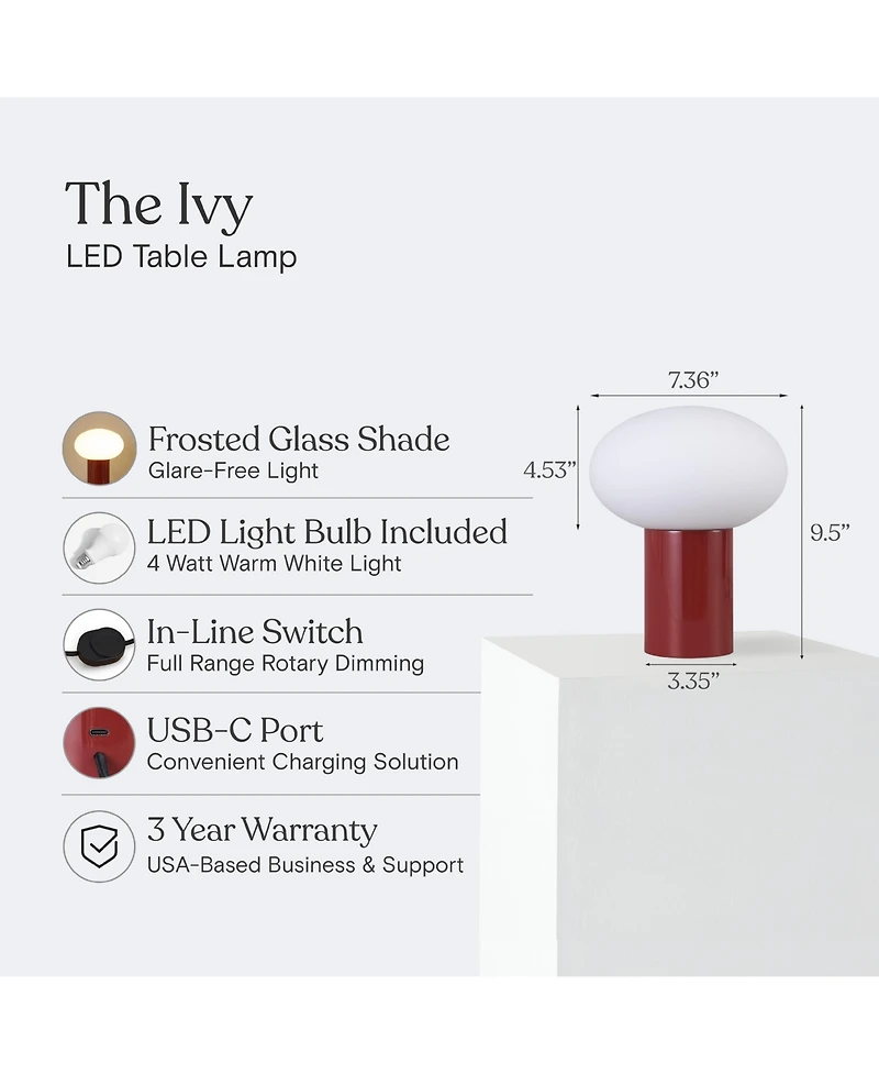 Brightech Ivy Dimmable Led Table Lamp with Usb-c Port