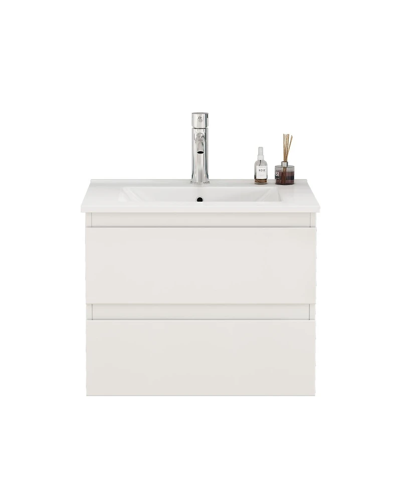 Sillysis Inch Bathroom Vanity with Ceramic Sink, Glossy Cabinet, 2 Soft Close Drawers, Compact Storage for Small Spaces