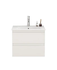 Sillysis Inch Bathroom Vanity with Ceramic Sink, Glossy Cabinet, 2 Soft Close Drawers, Compact Storage for Small Spaces