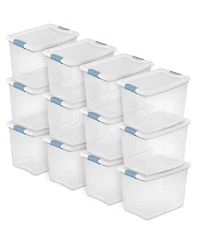 Sterilite 25 Quart Latching Storage Box, Stackable Bin with Latch Lid, 12 Pack