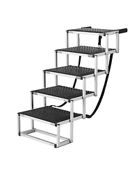 Aostirmotor 5-Step Folding Dog Stairs for Cars, Aluminum Pet Steps Loads up to 150 lbs, Portable Dog Ladder