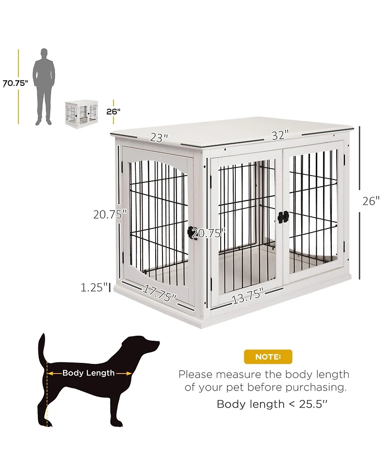 Aostirmotor Small Dog Crate Furniture End Table with Two Opening Sides and Lockable Door, Indoor Puppy Kennel, Pure White