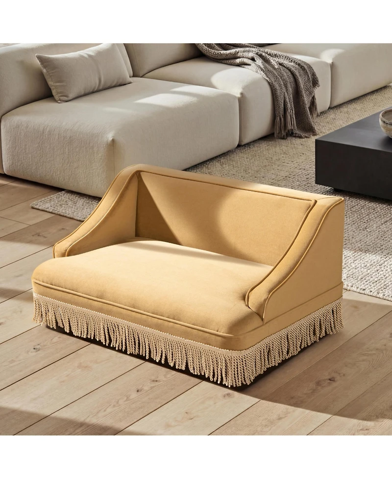 Aostirmotor Performance Velvet Princess Pet Bed Sofa with Fringe Skirt by Duchess,Gold Yellow