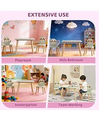Rainsken Kids Table and Chair Set, with 2 Cute Sloth Chairs, Wood Activity Tables Drawing Play Table Set, for Age 2-6 Boy Girl