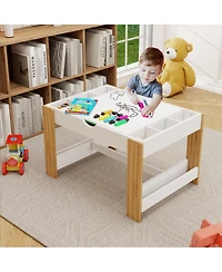 Rainsken Kids 2 in 1 Play Table with 7 Storage Compartments and Bookshelf, Modern Activity Learning Table Game Furniture