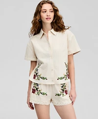 And Now This Women's Floral Embroidered Camp Shirt, Macy's Exclusive