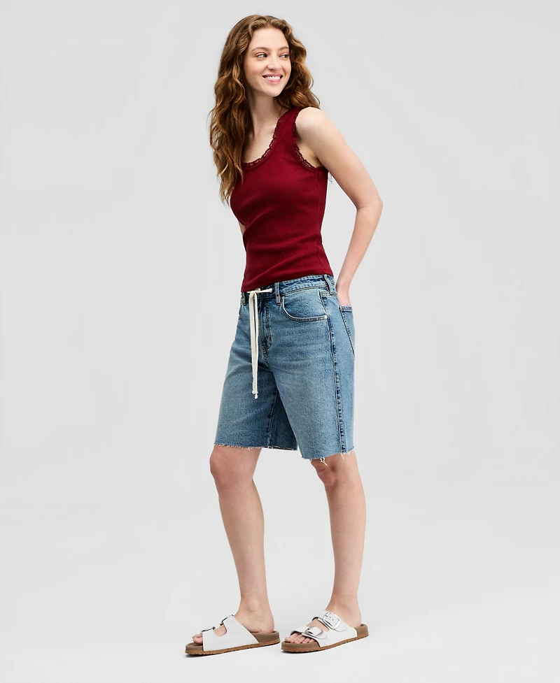 And Now This Women's Tie-Waist Raw-Edge Jorts, Macy's Exclusive