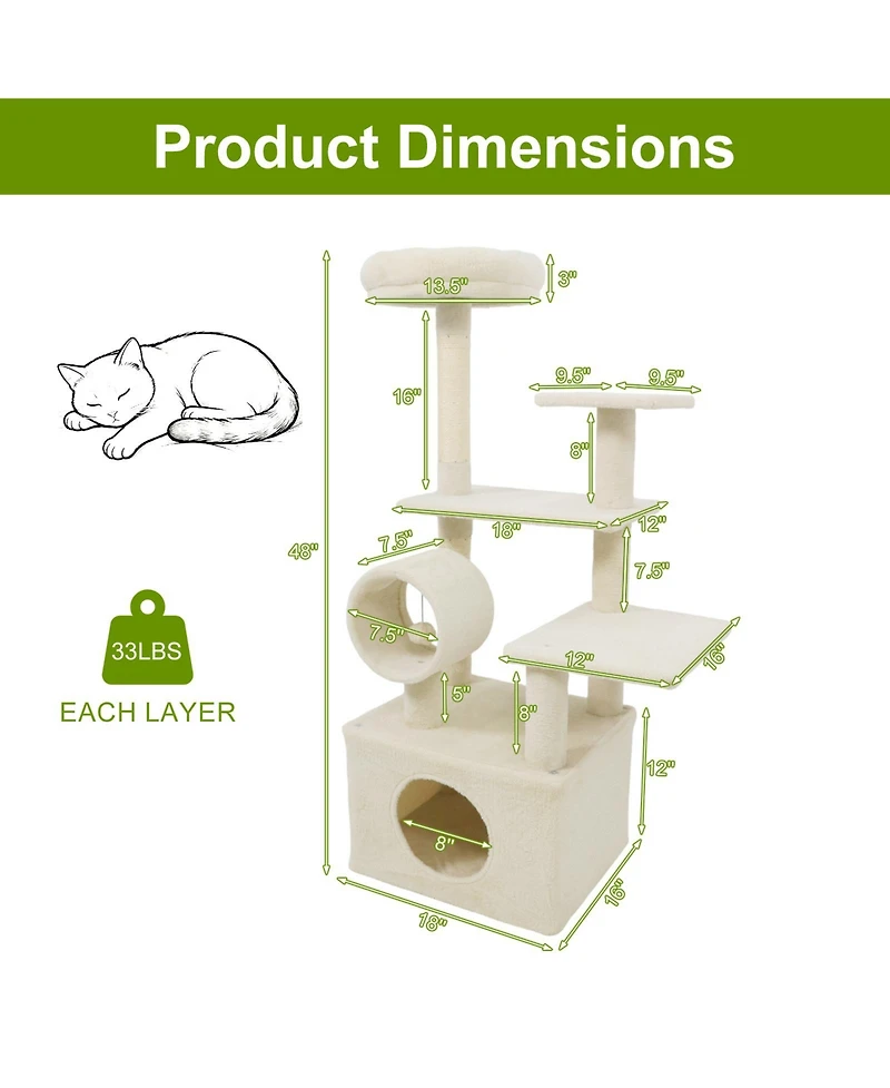 Cozito Cat Tree 48 in Multi-Level with Large Condo and Perch
