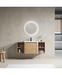 Sillysis Inch Wall Mounted Bathroom Vanity with Ceramic Sink, Storage Shelves