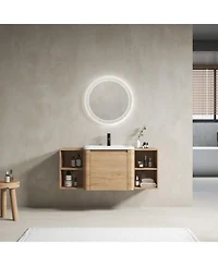 Sillysis 48 Inch Wall Mounted Bathroom Vanity With Ceramic Sink Storage Shelves Soft Close Door Plywood Cabinet