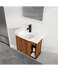 Sillysis Inch Wall Mounted Bathroom Vanity with Ceramic Sink, Modern Plywood Cabinet, Soft Close Door