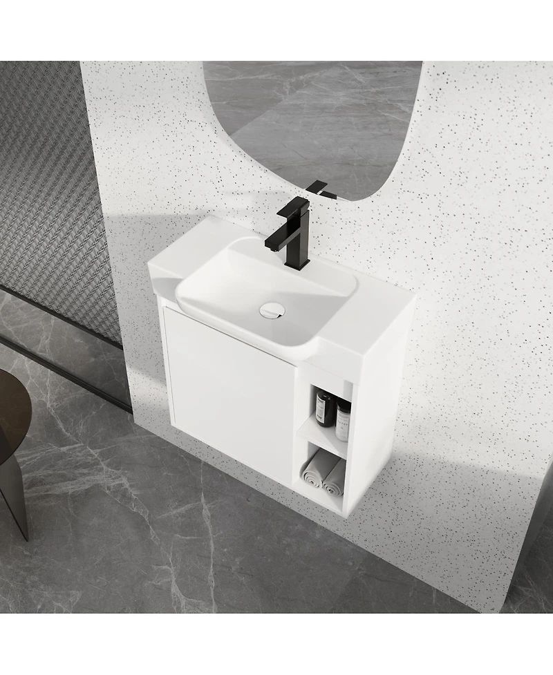Sillysis Inch Wall Mounted Bathroom Vanity with Ceramic Sink, Modern Plywood Cabinet, Soft Close Door