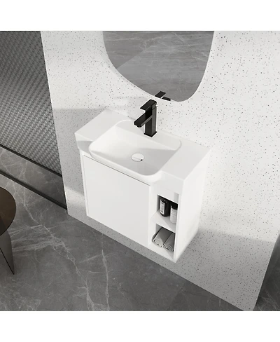 Sillysis Inch Wall Mounted Bathroom Vanity with Ceramic Sink, Modern Plywood Cabinet, Soft Close Door