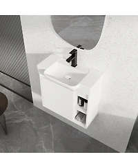 Sillysis Inch Wall Mounted Bathroom Vanity with Ceramic Sink, Modern Plywood Cabinet, Soft Close Door