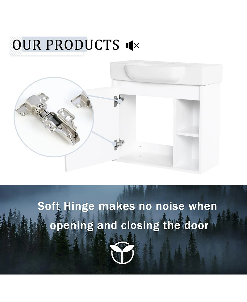 Sillysis Inch Wall Mounted Bathroom Vanity with Ceramic Sink, Modern Plywood Cabinet, Soft Close Door