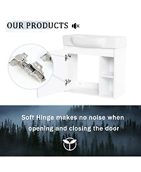 Sillysis Inch Wall Mounted Bathroom Vanity with Ceramic Sink, Modern Plywood Cabinet, Soft Close Door