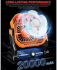 Gnuadz Personal Fan Led Lantern 270degree(s) Rotation Usb Desk Hook Camping 20000mAh