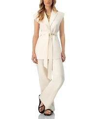 Ivonne Women's Single-Breasted Linen Vest with Waist Tie