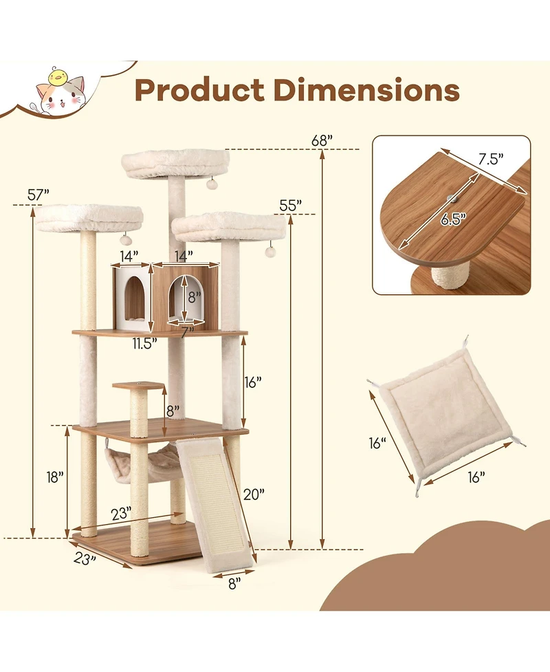 Cozito Cat Tree 68 inch with Padded Perches Condo and Sisal Posts