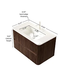 Sillysis 36 Inch Wall Mounted Bathroom Vanity with Integrated Ceramic Sink, Double Drawer Storage, Modern Floating Plywood Cabinet