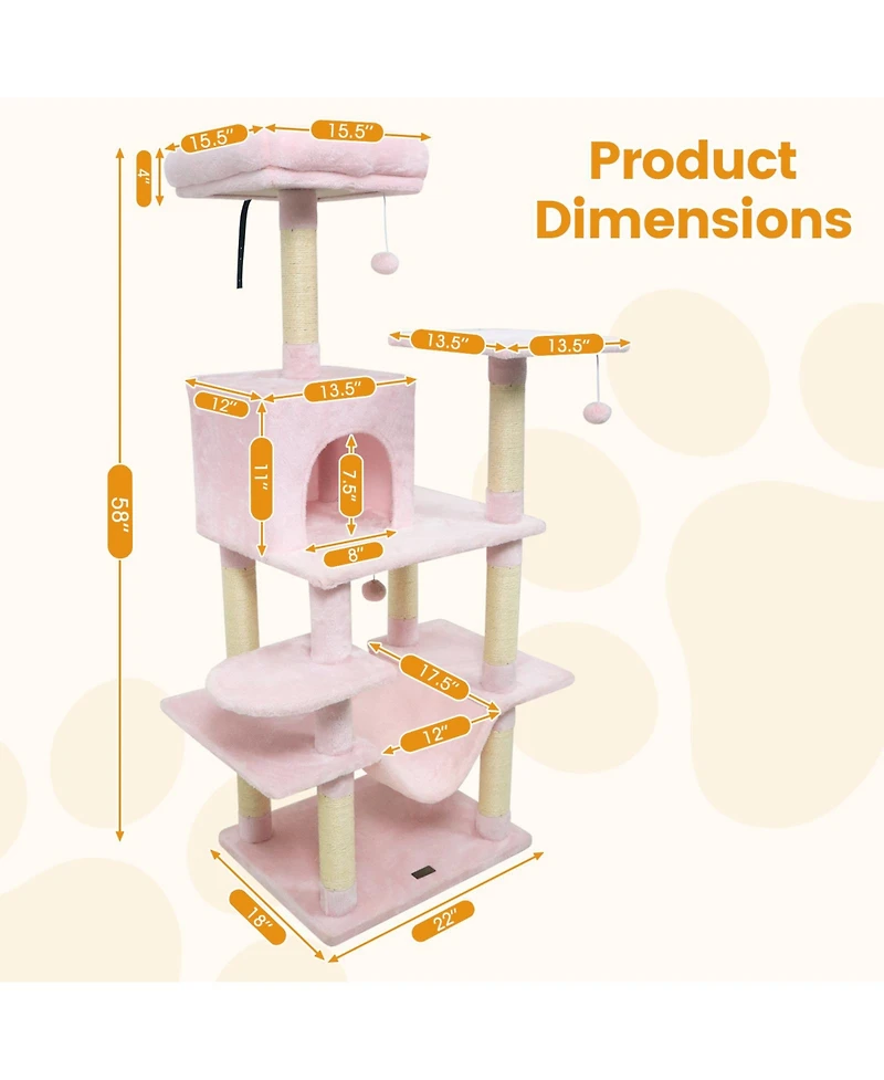 Cozito Cat Tree 58 in Soft Plush Multi-Level with Top Perch
