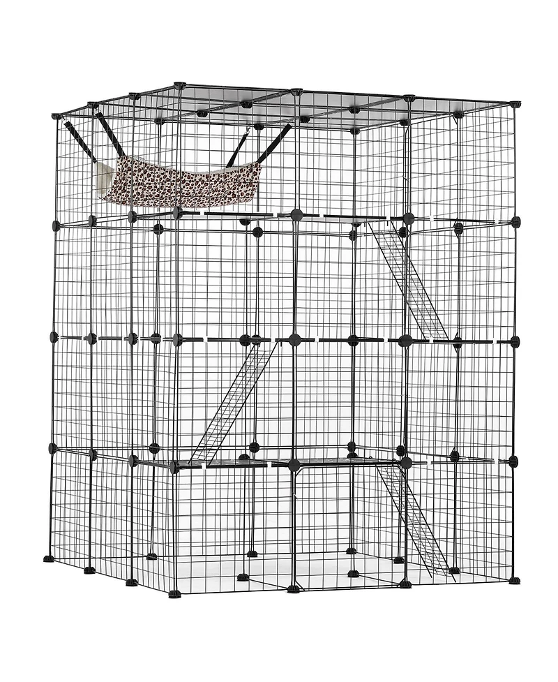 Cozito Cat Cage 4-Tier 41x41x55 in Metal Wire with Hammock