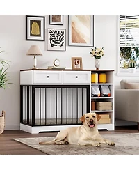 gaomon Dog Crate Furniture 47", Large Tv Stand with 2 Drawers and 4 Shelves, Wooden Kennel Indoor, Decorative Cage