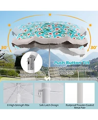 Gouun 6.5 ft Fringed Beach Umbrella with Upf 50+ Protection Push-Button Tilt and Sand Anchor