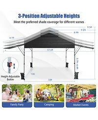 Gouun 10 x 17.6 ft Pop Up Canopy Tent with Dual Half Awnings and Wheeled Carry Bag