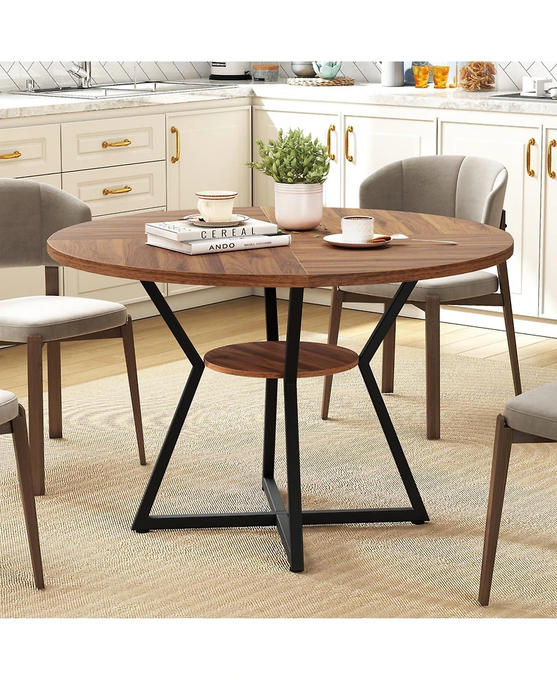 Sugift 47" Round Dining Table for 4 with Storage Shelf