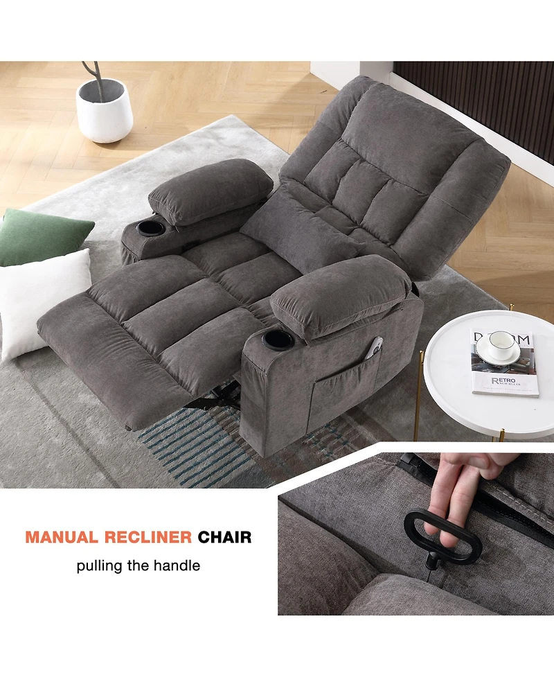 Rainsken Massage Swivel Rocker Recliner Chair with Vibration Massage and Heat, Oversized Single Sofa with 2 Cup Holders, Usb Port for Living Room