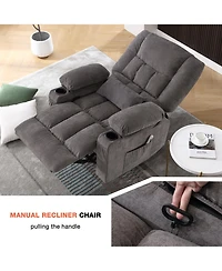 Rainsken Massage Swivel Rocker Recliner Chair with Vibration Massage and Heat, Oversized Single Sofa with 2 Cup Holders, Usb Port for Living Room