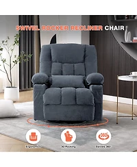 Rainsken Oversized Swivel Rocking Recliner Chair with Massage, Heating, Usb Port and Dual Cup Holders, Comfortable Single Sofa for Living Room