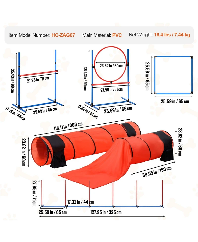 Cozito Dog Agility Training 7 Piece 2 Tunnels Hurdles Weave Poles