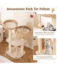 Cozito Cat Tree 41 in Rattan with Napping Perch and Cushion