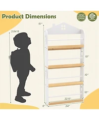 Sugift House-Shaped Kids Bookshelf with Anti-falling Baffles