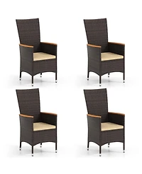Gouun Set of 4 Wicker Patio Dining Chairs with High Backrest and Cushions
