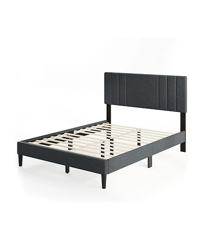 Sugift Bed Frame with Vertical Channel Tufted Headboard and Wooden Slats