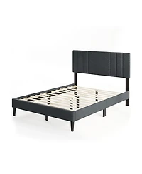 Sugift Bed Frame with Vertical Channel Tufted Headboard and Wooden Slats